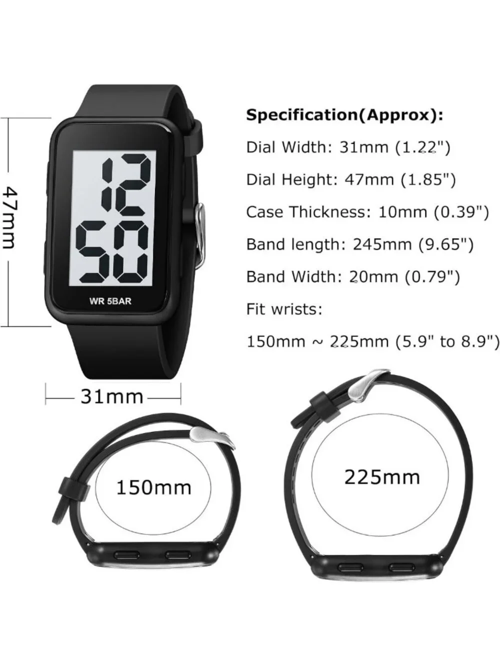 Men's Waterproof Digital Watch | Large Display Easy Reader Wristwatch for